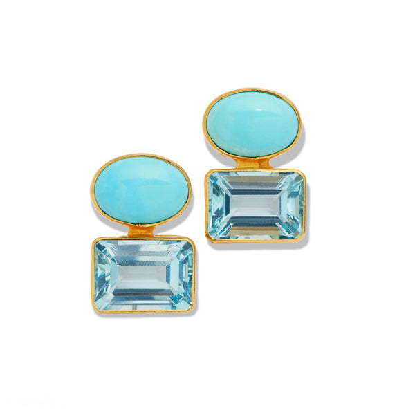 Sleeping Beauty Turquoise + Blue Topaz Earring