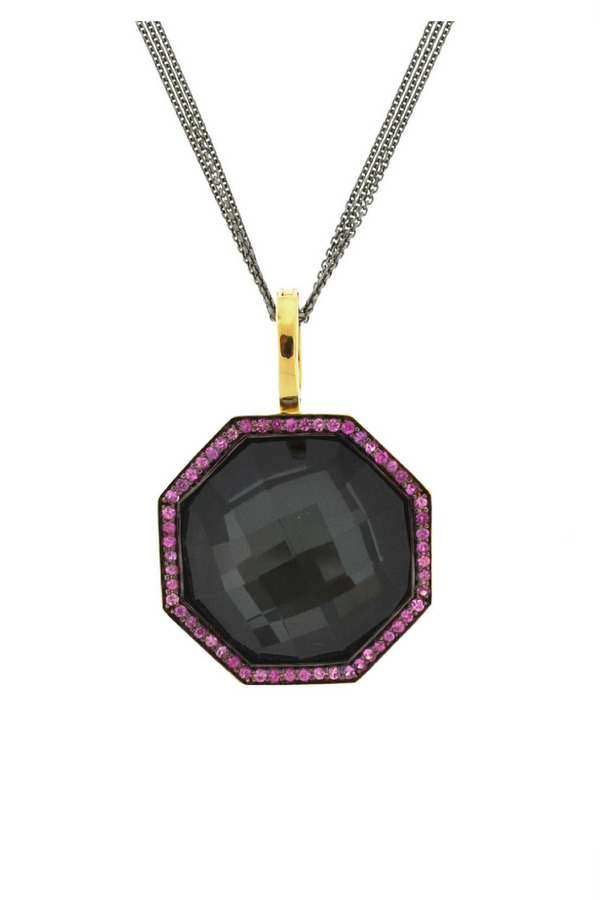 Hematite Doublet and Ruby Pendant Necklace