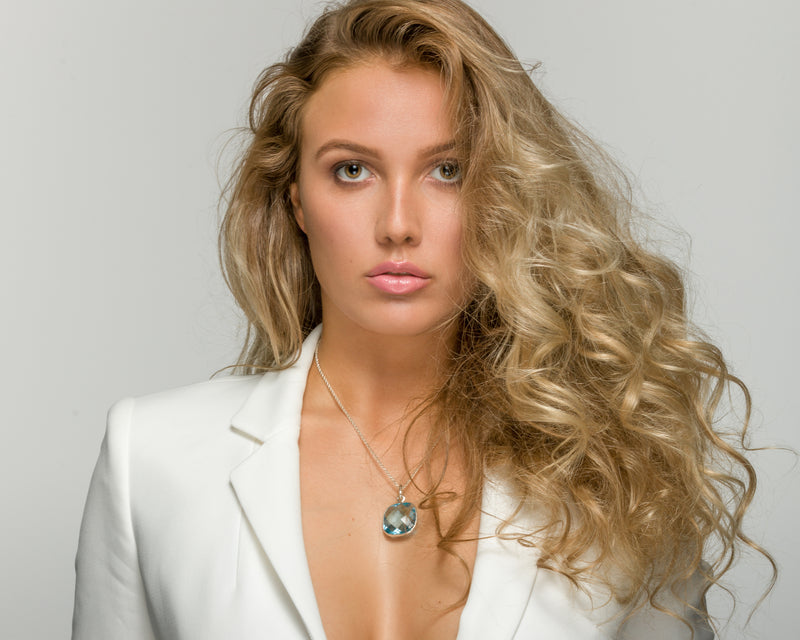 Model wearing Brazilian Blue Topaz Pendant Necklace