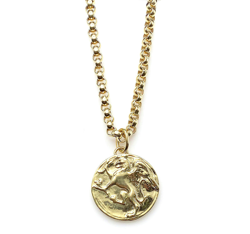 Large Griffin Coin Pendant Necklace, 2 pc set
